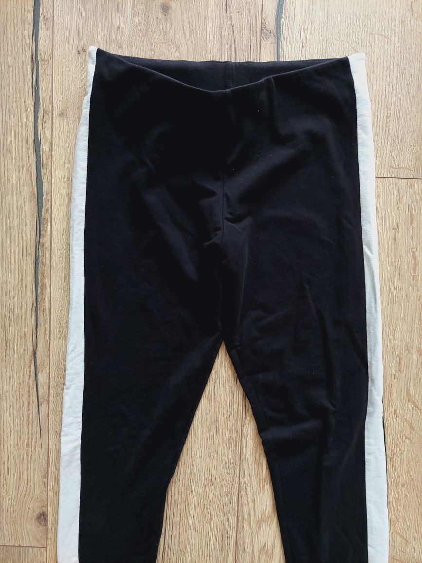 Czarne legginsy z białymi wstawkami po bokach h&m S 36