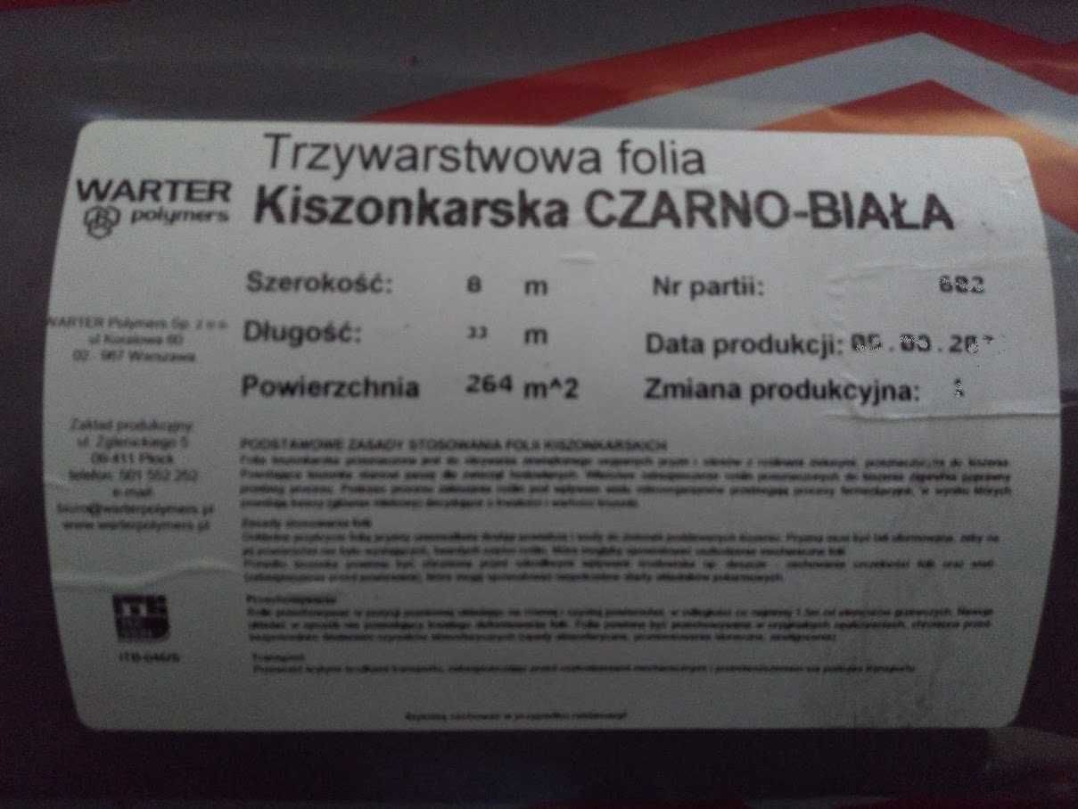 Folia pryzmowa kiszonkarska czarno-biała 8x33m