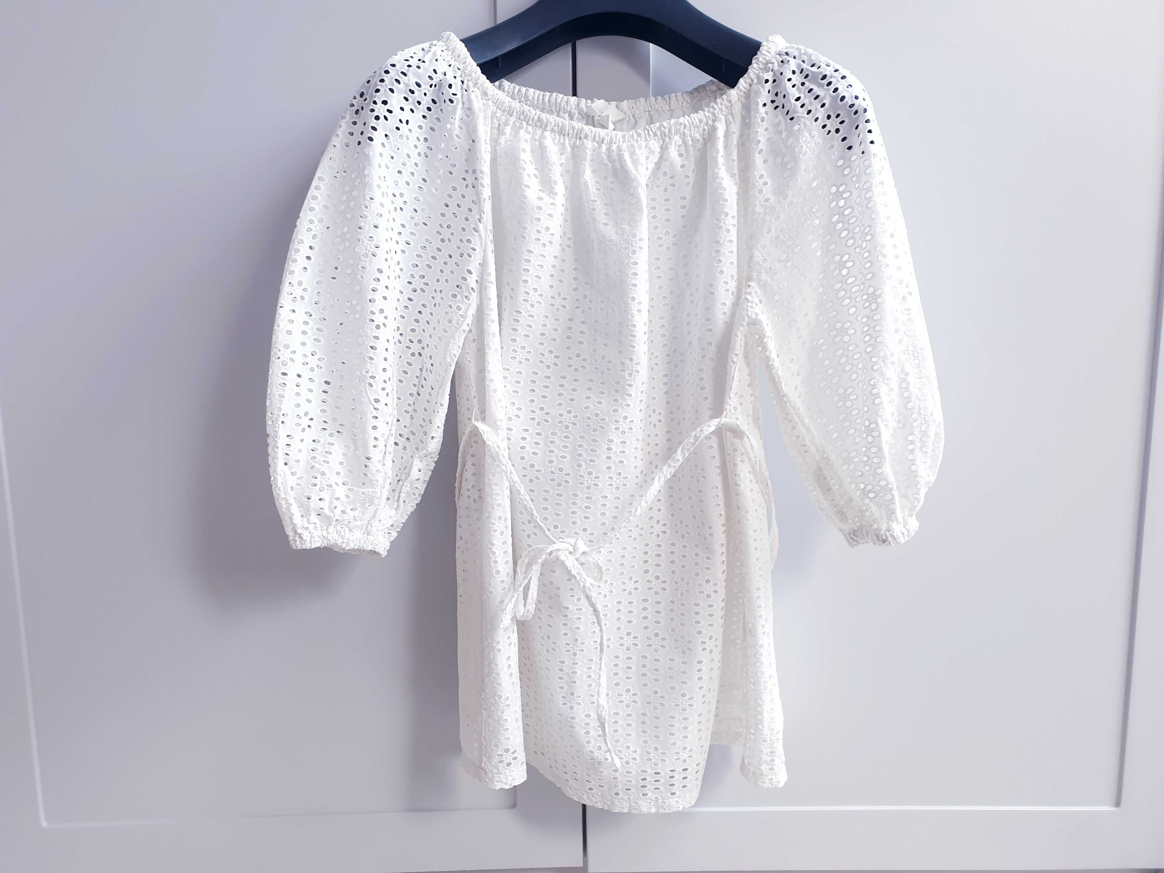 Biała haftowana bluzka z bufiastym rękawem ciążowa 38 H&M Mama