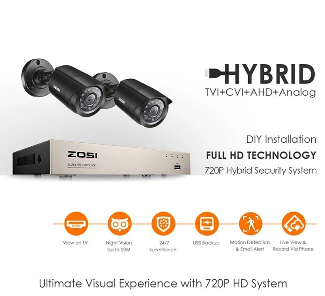 Sistema Vídeovigilância CCTV Zosi HD 4CH com 2 câmeras (Novo)