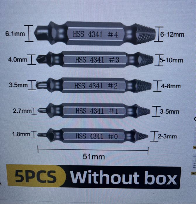 Набір екстракторів для зламаних гвинтів ( 10шт різних)