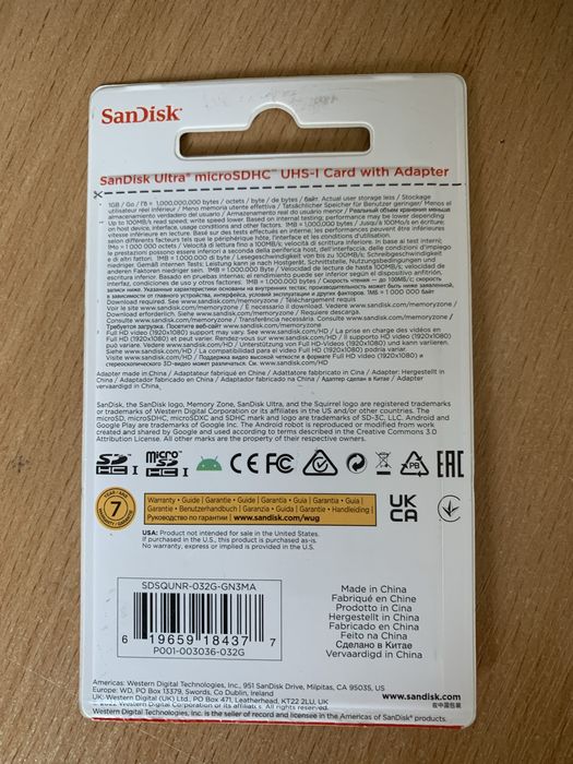 Карта памʼяті SanDisk 32 Gb, speed 100 Mb