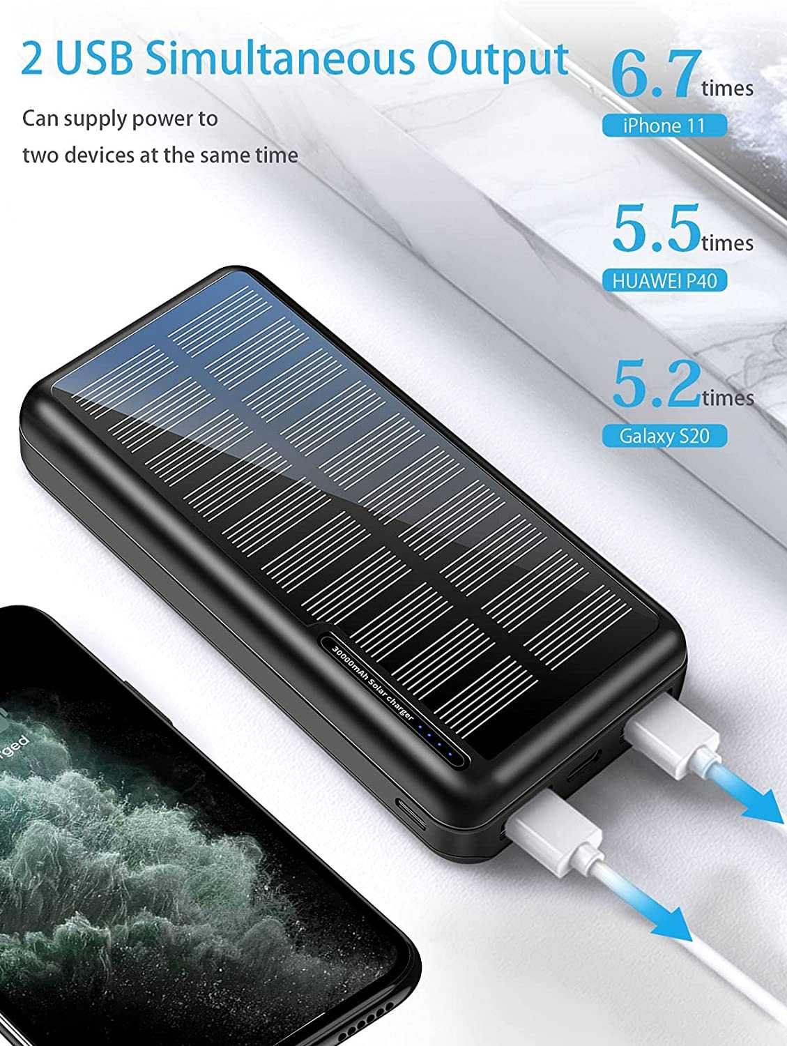 Потужний Power Bank, сонячний 30000, пауер банк для телефона