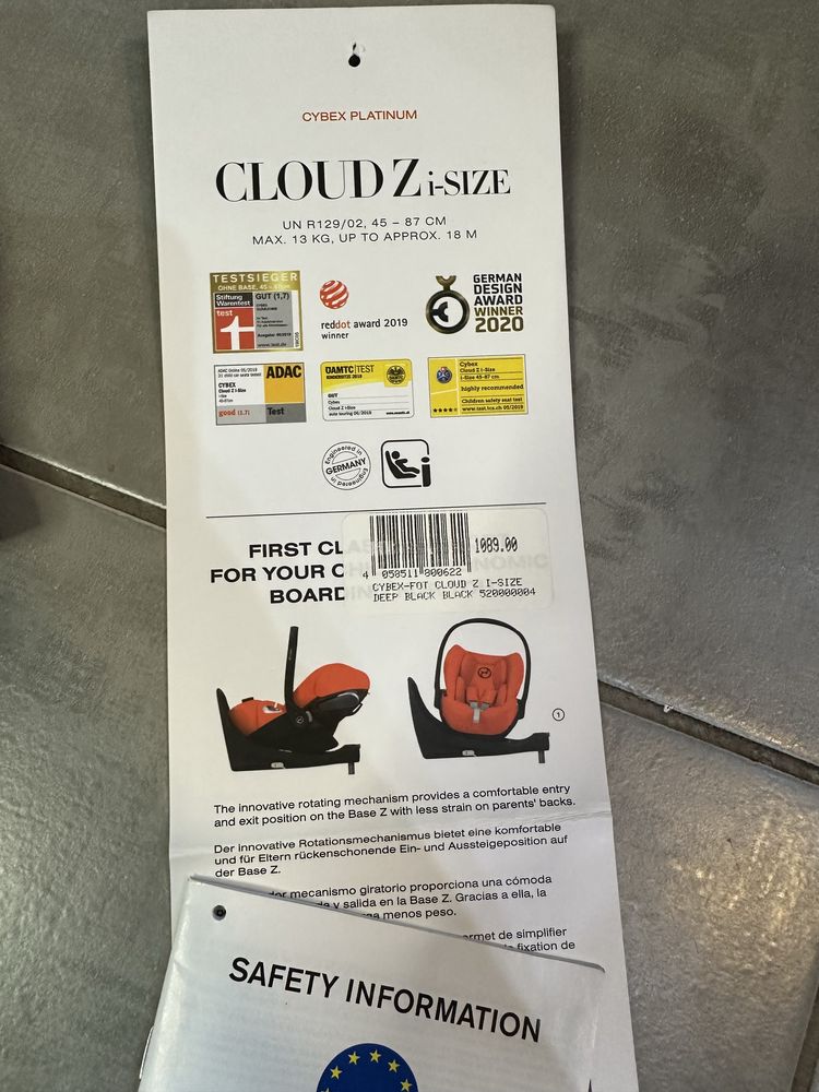 Cybex Cloud Z i-size czarny fotelik + adaptery