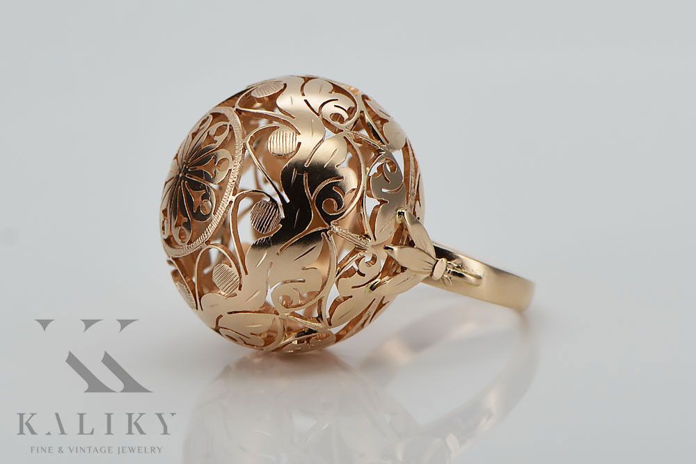 Radziecki 14k 585 złoty Rosyjski pierścionek z różowego złota vrn014 W
