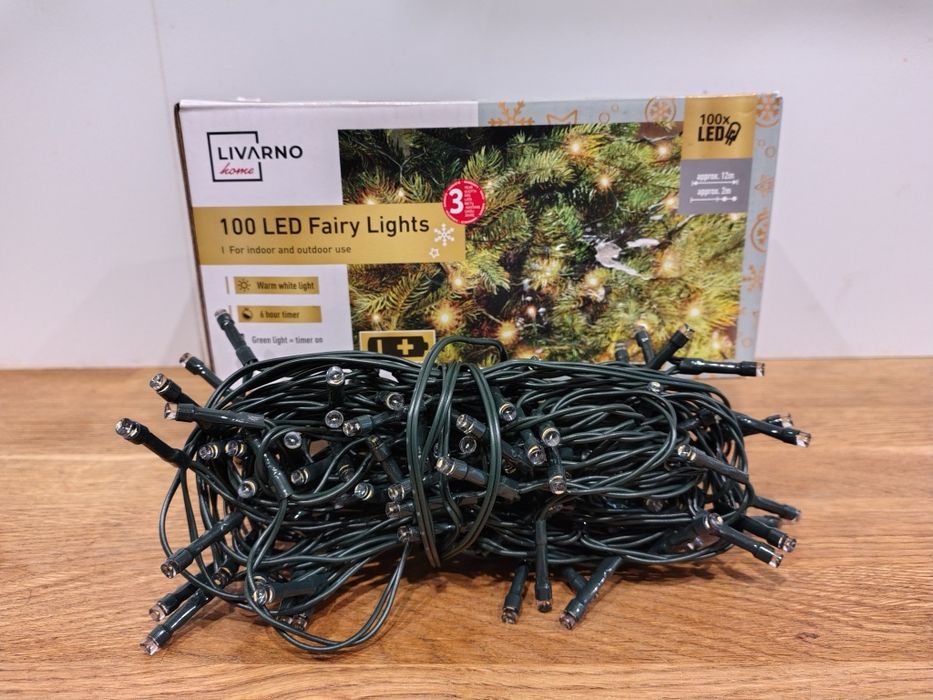 Świąteczny łańcuch świetlny LED 100 sztuk - długi na baterie 12 m