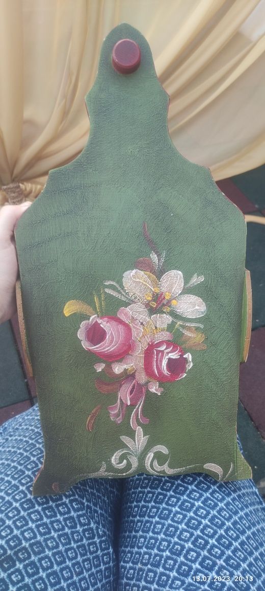 Gazetnik drewniany kwiaty ręcznie malowane vintage