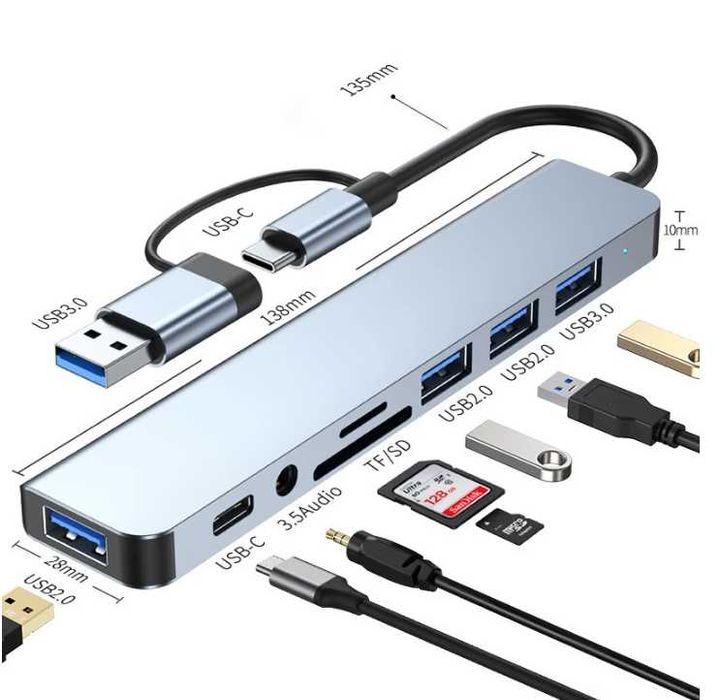 Hub USBC 8 em 1 para telemóvel tablet e computadores