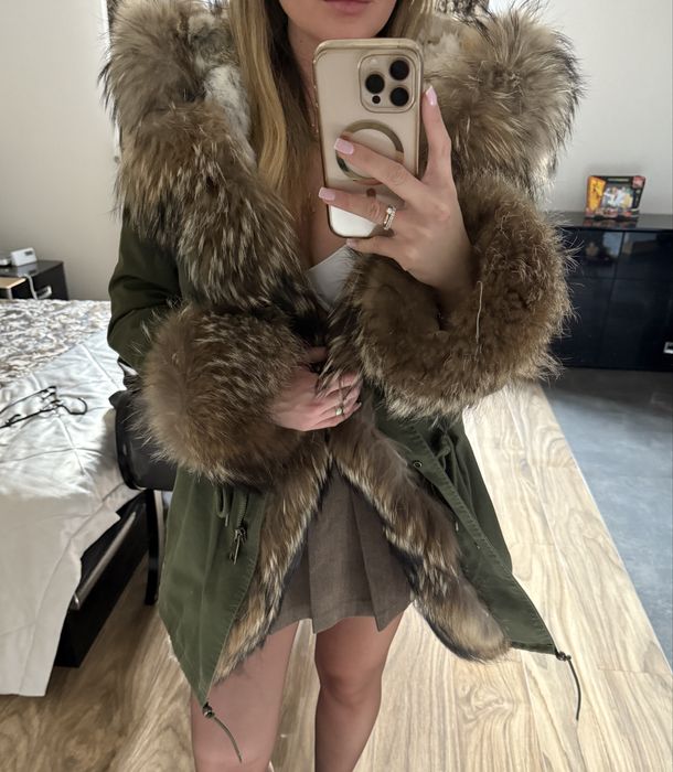 Kurtka parka nowa z futrem naturalnym S khaki