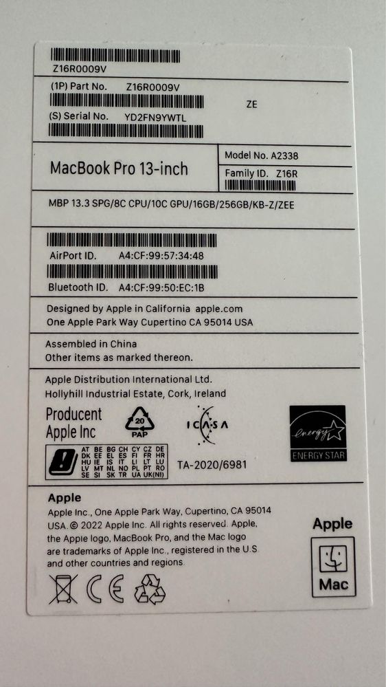Apple MacBook Pro 13,3” M2