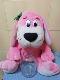 Мягкая игрушка собака собачка огромная! большая розовая зелёный бантик