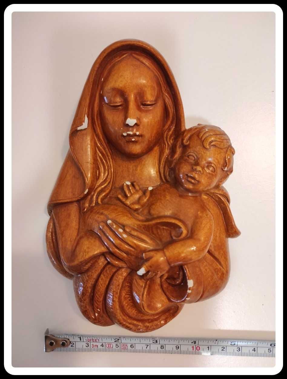 Płaskorzeźba rzeźba Maryja z Dzieciątkiem Matka Boża