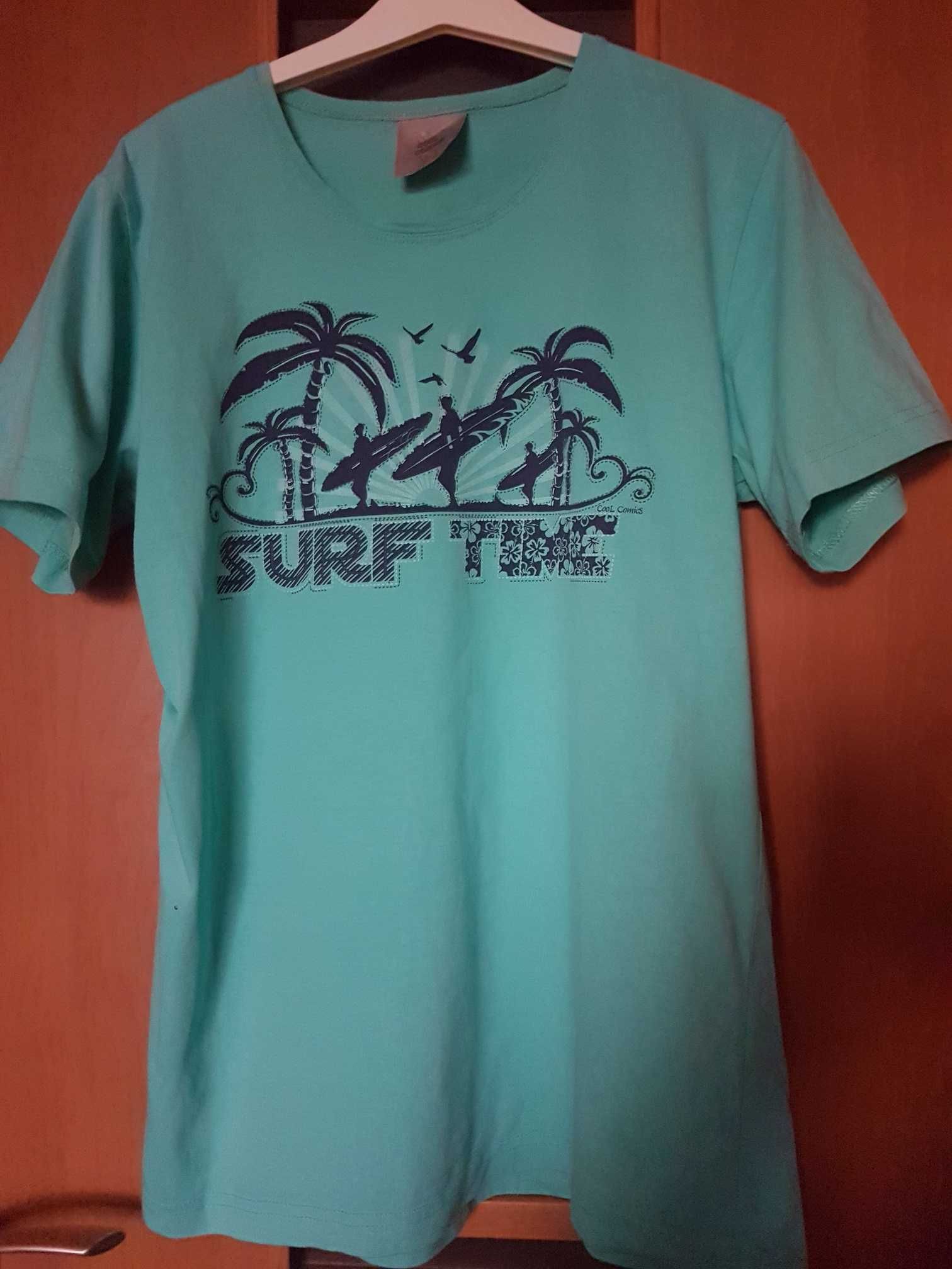 T-shirt koszulka turkusowa surf time bawełna rozmiar S