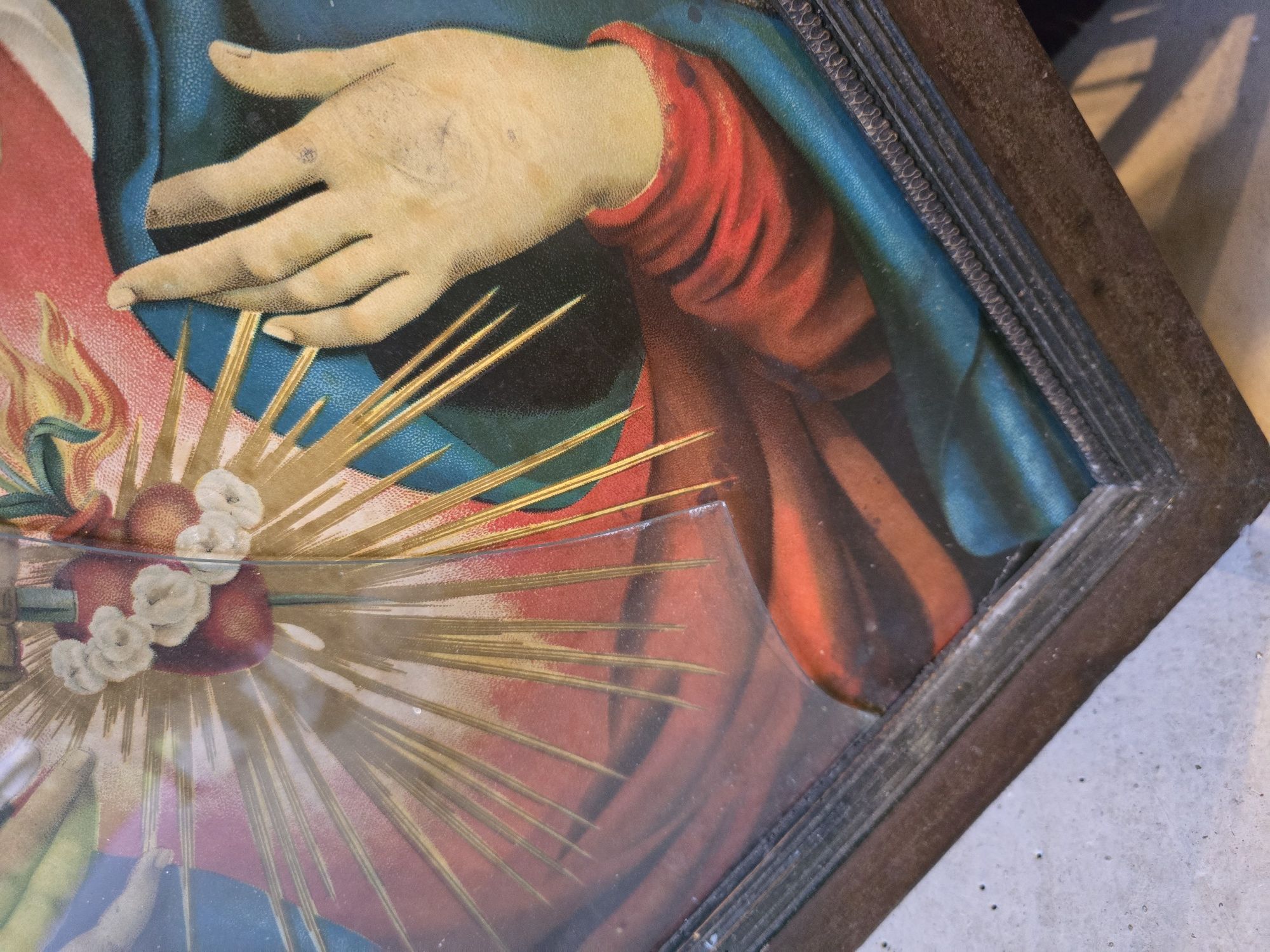 Stare oleodruki obrazy Serce Jezusa i Maryi - XIX wiek