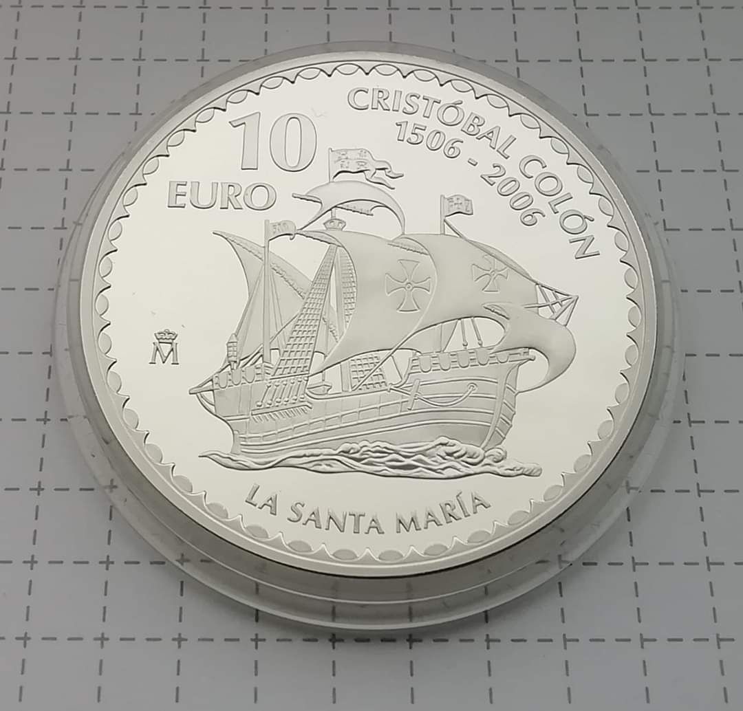 Срібна монета 10 Євро 2006 р. Пруф. 500 років смерті Колумба. 27 грам.