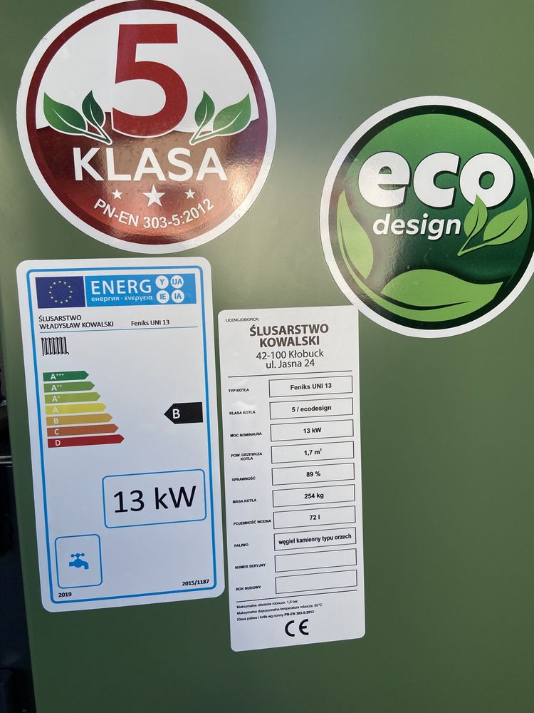 Kocioł 5 klasa ecodesign zasypowy na węgiel drewno 13 kw 100-130m2