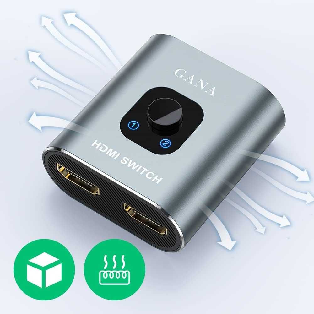 GANA aluminiowy dwukierunkowy przełącznik/rozdzielacz HDMI 4K