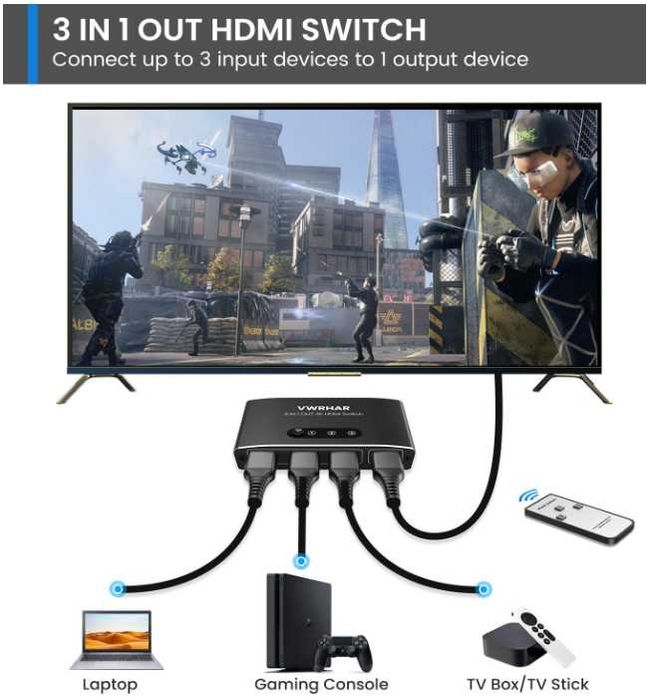 Switch HDMI 3 entradas - 4K