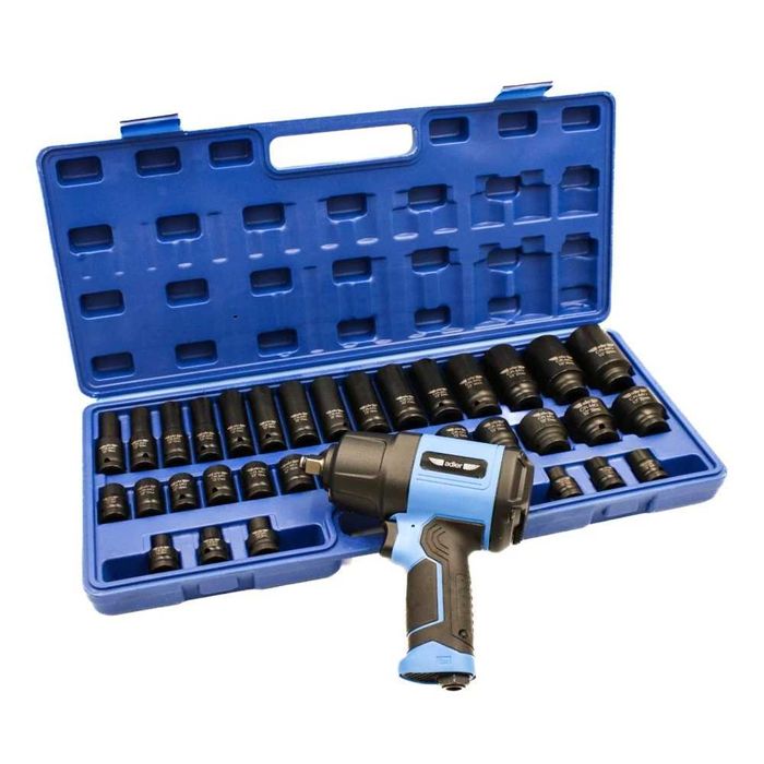 Zestaw: klucz udarowy 1/2" 1650 Nm + nasadki udarowe Cr-Mo 1/2" 35szt