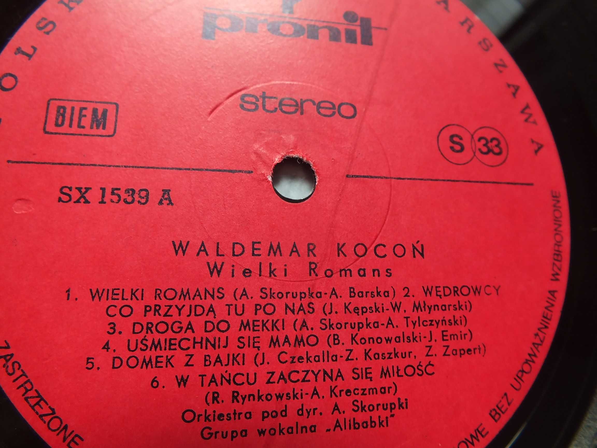 Płyta winylowa LP, WALDEMAR KOCOŃ - Wielki Romans 1977r.,