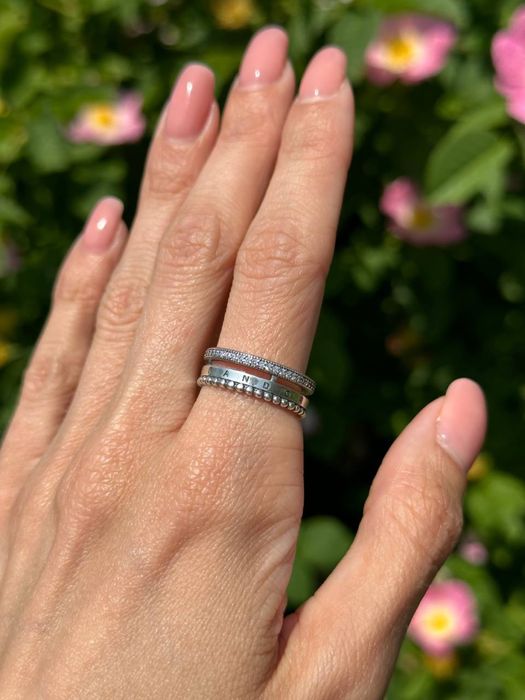 Срібна каблучка з лого, паве та кульками Pandora (Пандора) 192312C01