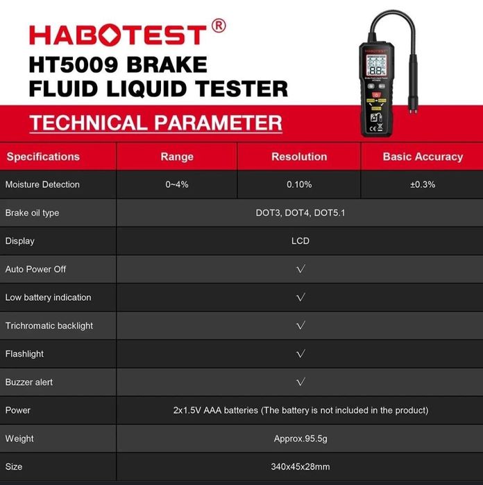 Miernik zawartości wody tester płynu hamulcowego Habotest HT 5009