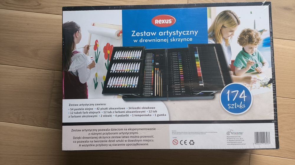 Duży 174-elementowy zestaw artystyczny w drewnianej walizce Rexus
