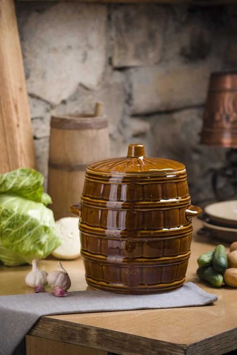 Duża beczka do kiszenia ogórków kapusty warzyw kamionkowa 5l brąz