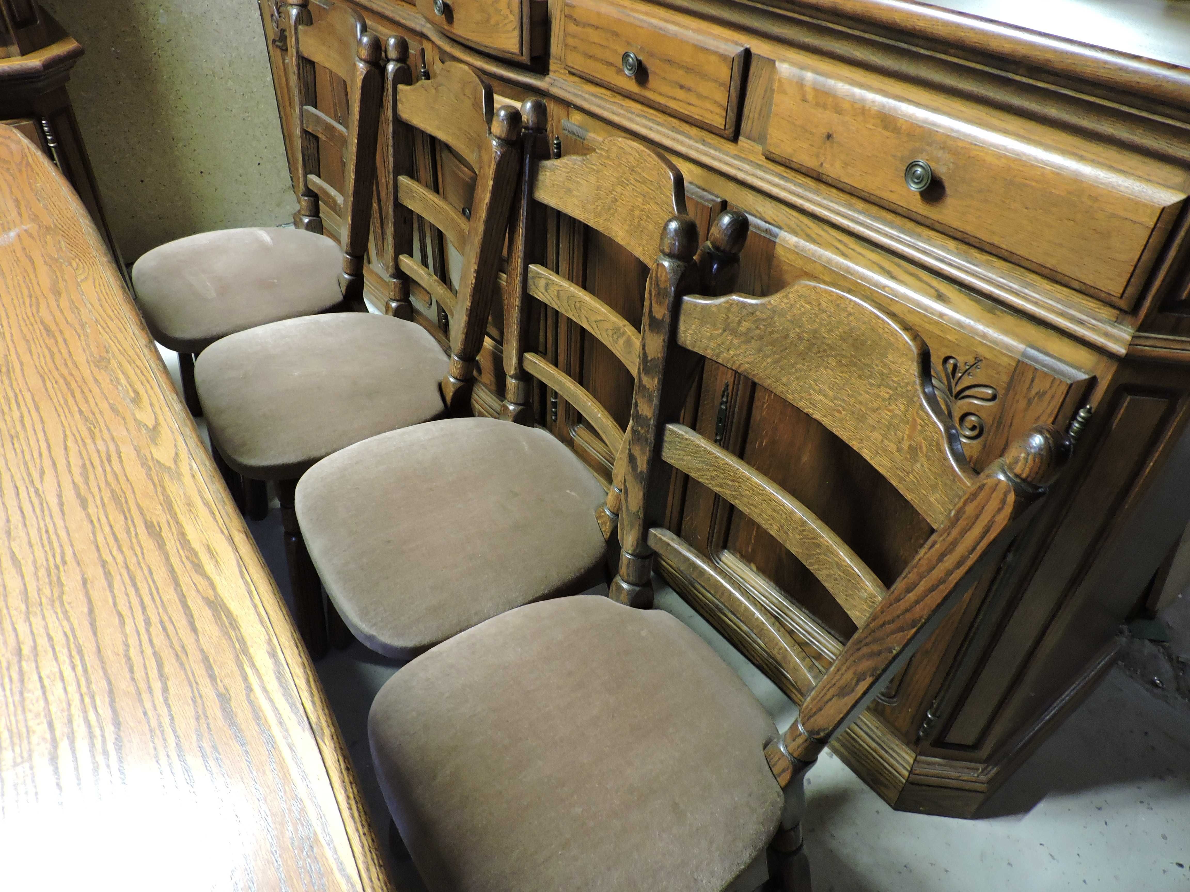 Jadalnia debowa komoda stol 8 krzesel witryna lustro