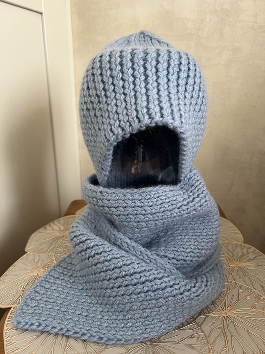 Czapka + szalik/komin z wełną i alpaką ręcznie robione na drutach