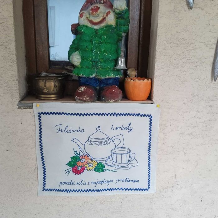 Makatka ścienna ręcznie haftowana nowa/Filiżanka herbaty poradzi ...