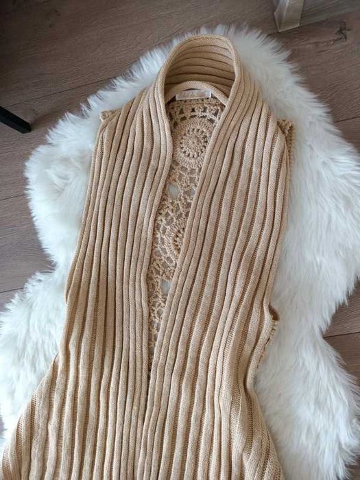 kamizelka narzutka  z wełną ażurowe plecy retro vintage M-XL