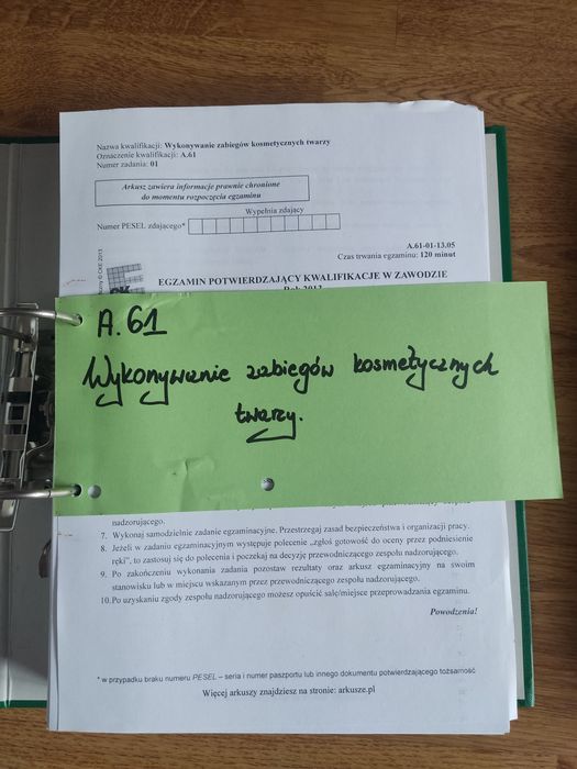 Egzaminy potwierdzające kwalifikacje -Twarz-część praktyczna A.61