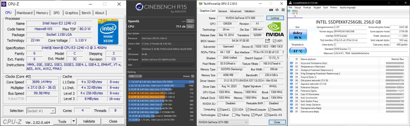 Komputer do gier: Xeon 1230v3 (i7-4770)I GTX 980, 24GB, 850W, 256 NVME