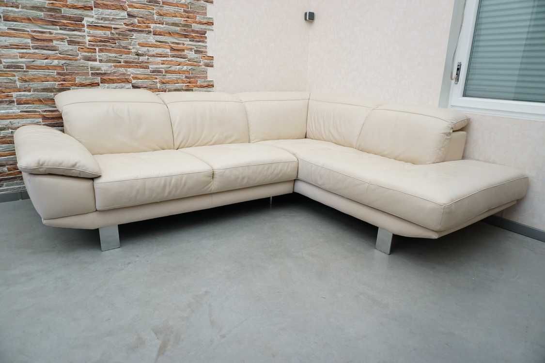 Narożnik sofa skóra nowoczesny styl jasny ecru 250x200  rabat -40%