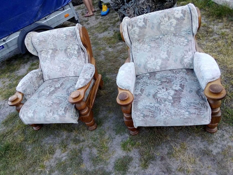 Dębowe fotele + sofa