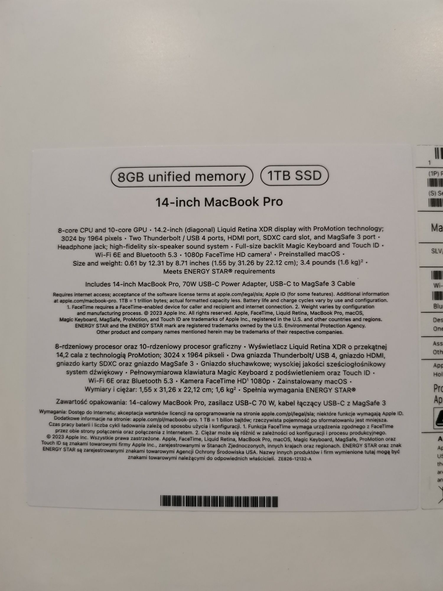 Apple MacBook Pro - M3 | 14,2'' | 8GB | 1TB | Mac OS | Srebrny
