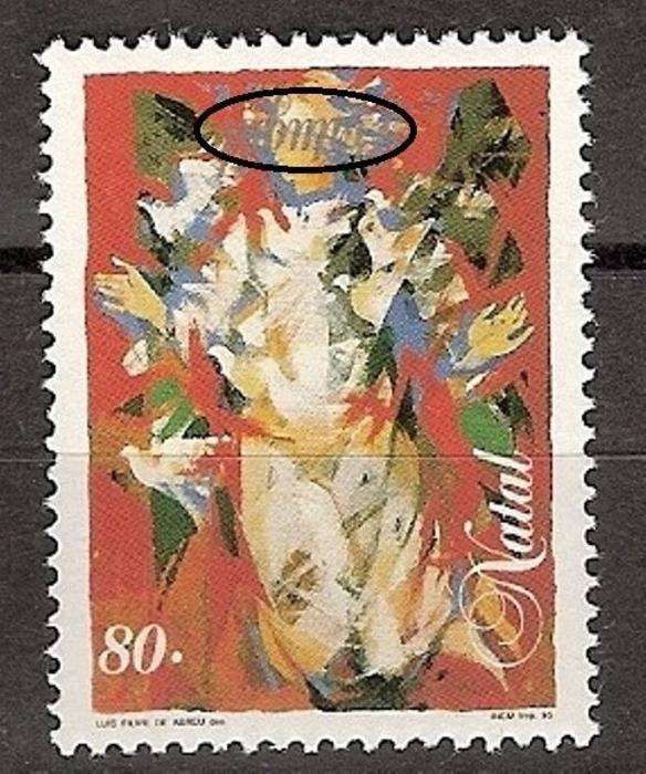 ERRO Selo NATAL 1995: 'ANJO' legenda 'Portugal' INVERTIDA. Muito RARO