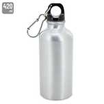 Garrafa em aluminio 420ml c/ mosquetão “Prateada“