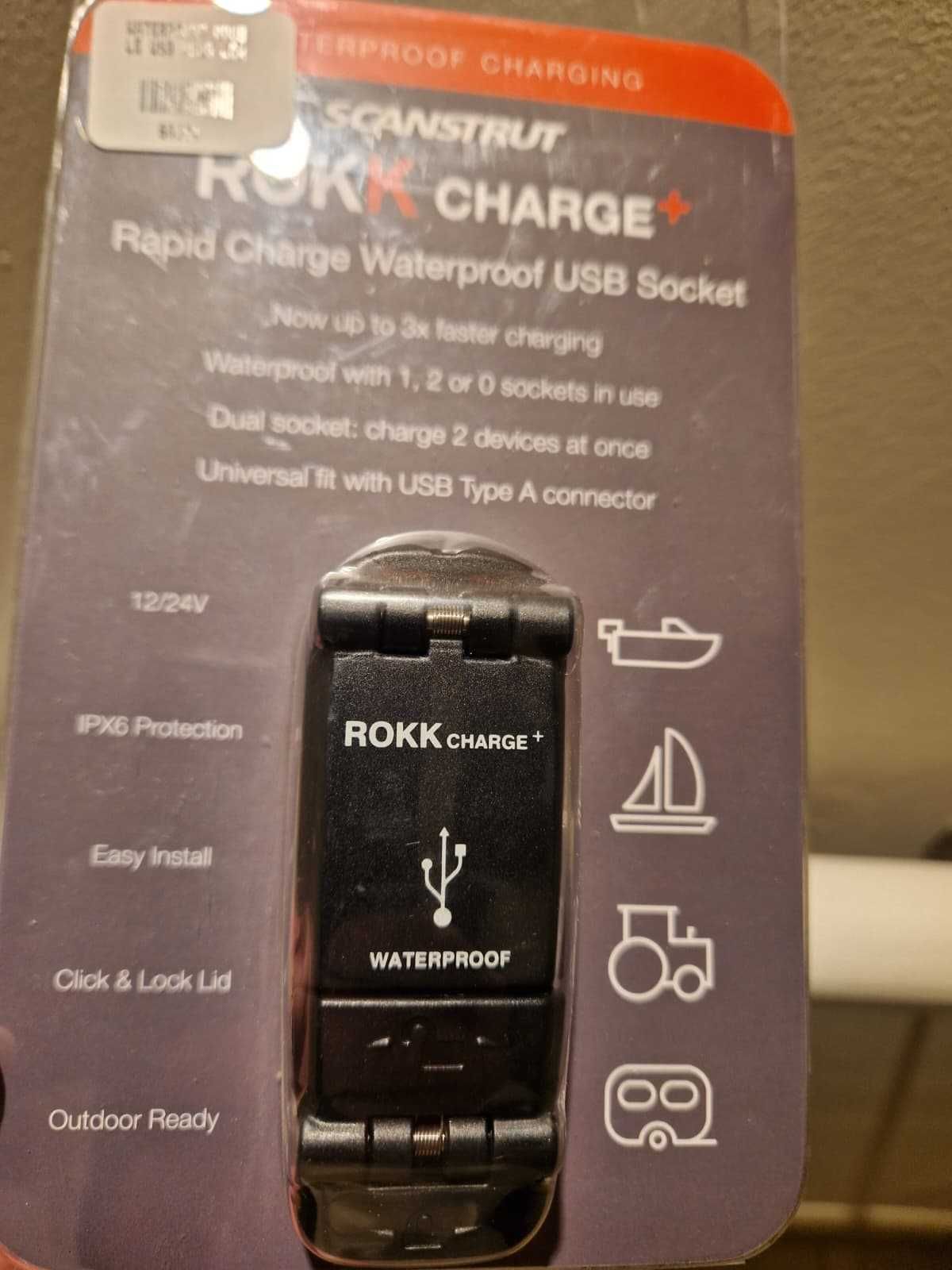 Carregador USB duplo à prova de água, ROKK Charge+ (novo, selado)