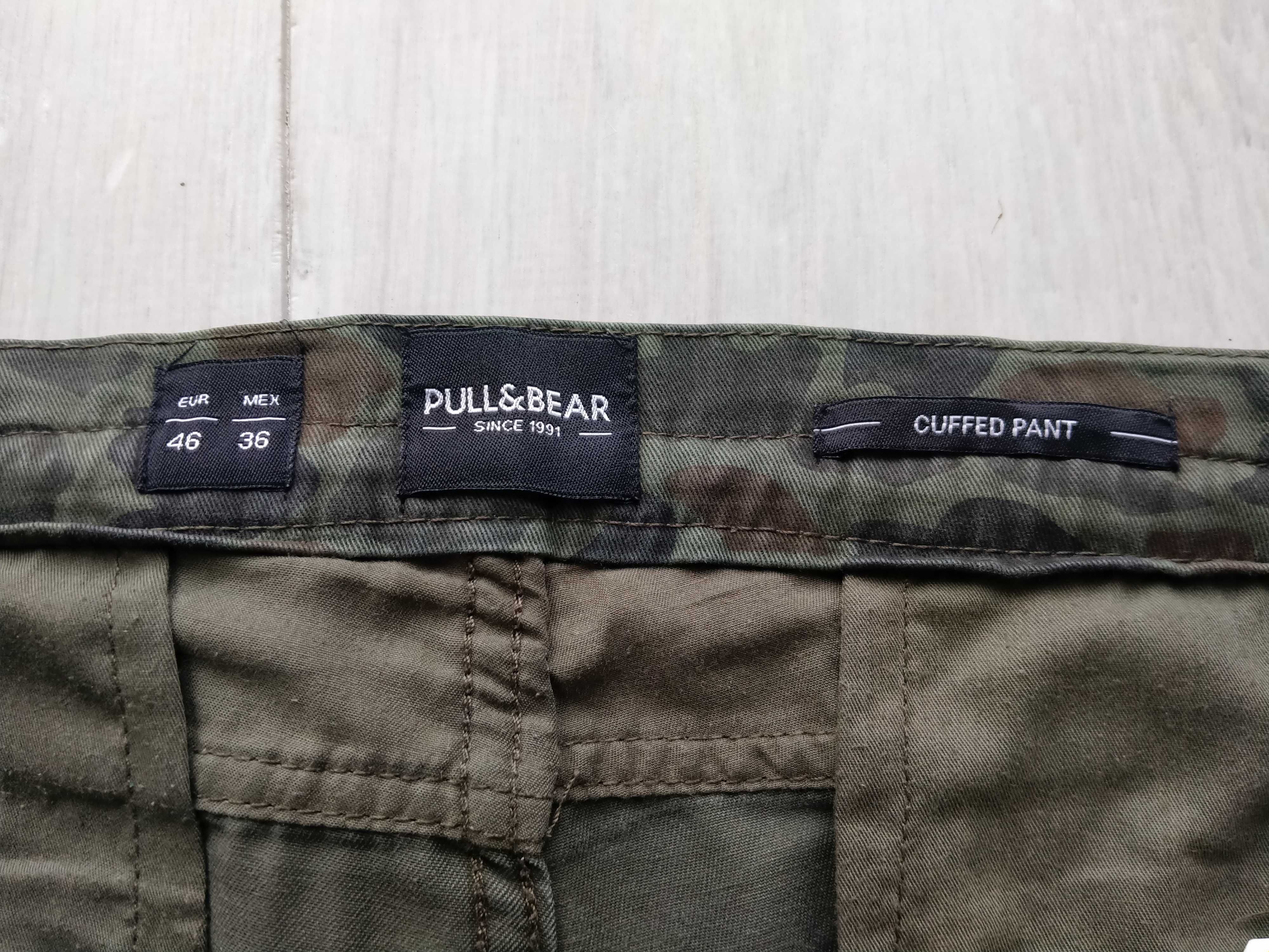 spodnie PULL&BEAR_uniseks_kamuflaż bawełna_dobra cena dobry stan