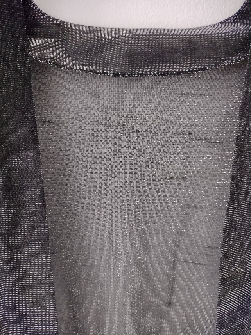 Czarna narzutka kimono bolerko srebrna błyszcząca nitka vintage m 38 o