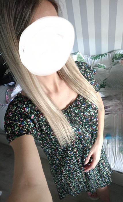 Sukienka letnia w kwiatki kwiaty print wiosna krótki rękaw motylki mot