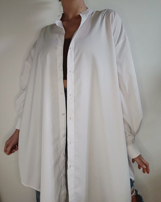 Biała sukienka koszulowa oversize jedwab bawełna premium LIST
