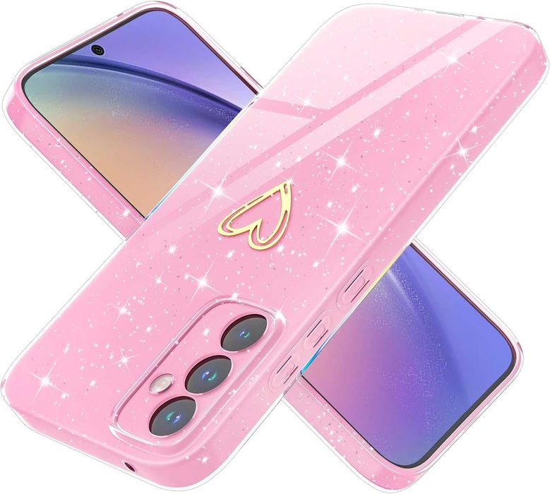 Etui plecki na Samsung Galaxy A54 brokatowe serce różowe