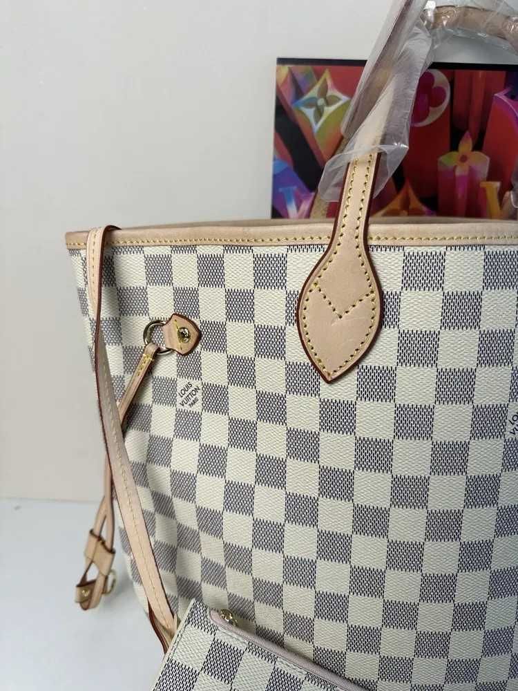 Torebka Louis Vuitton LV Neverfull Damier Azur skórzana shopperka
