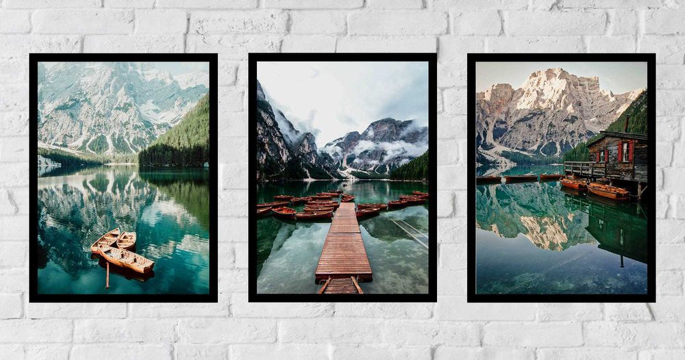 50x40 obrazy w ramie plakaty ramka ŁÓDKA GÓRY DOLOMITY JEZIORO BOHO