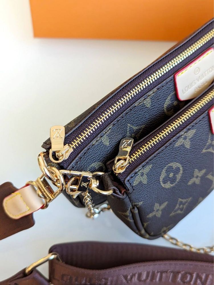 Сумка жіноча Louis Vuitton Multi Poshette brown pink Луи Витон женская