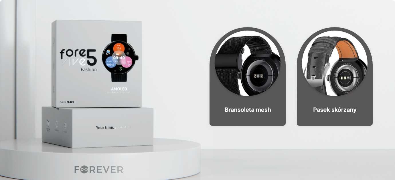 Smartwatch Forever Forevive 5 SB-365 Czarny/Damski/2 Paski/ Na Prezent