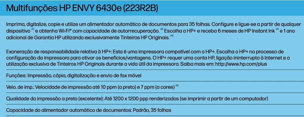 IMPRESSORA - HP Multifunções ENVY 6430e